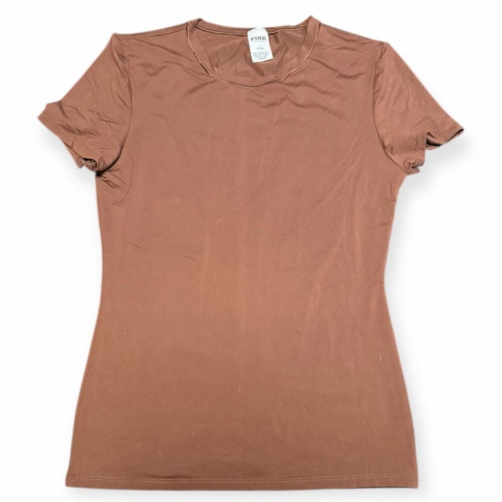 PINK VICTORIA’S SECRET Women’s Brown Fitted Short Sleeve Stretch Tee Size Medium